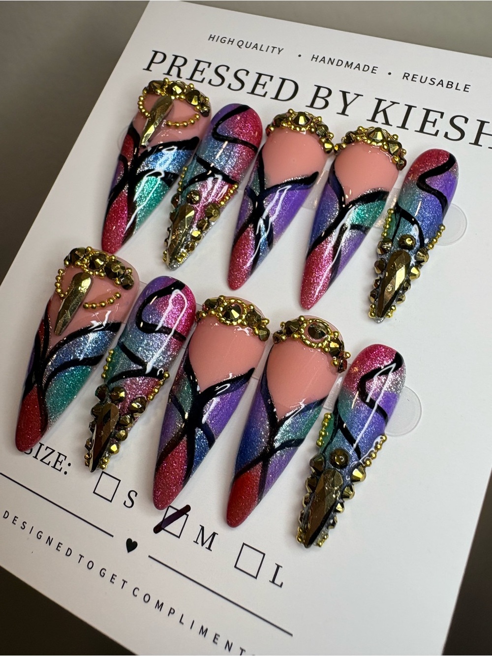 Multicolor Glitter & Pink Stiletto Press-On Nails